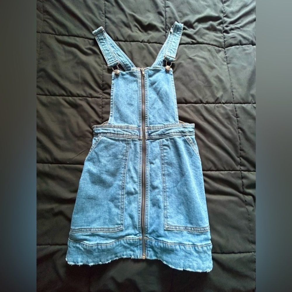 Zipper up overall denim dress